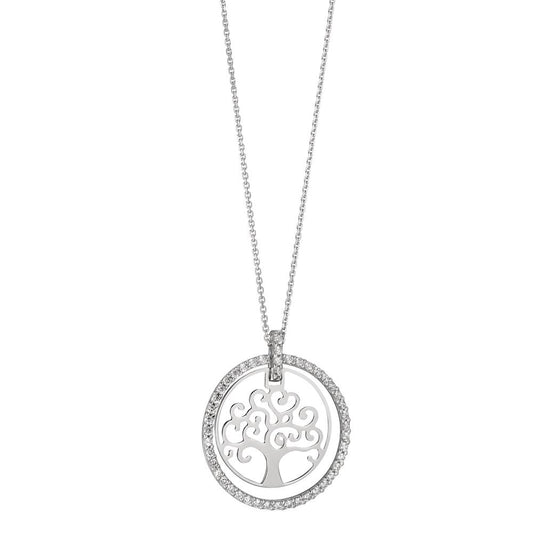 Necklace 18k White Gold Zirconia Tree Of Life 42 cm Ø18 mm