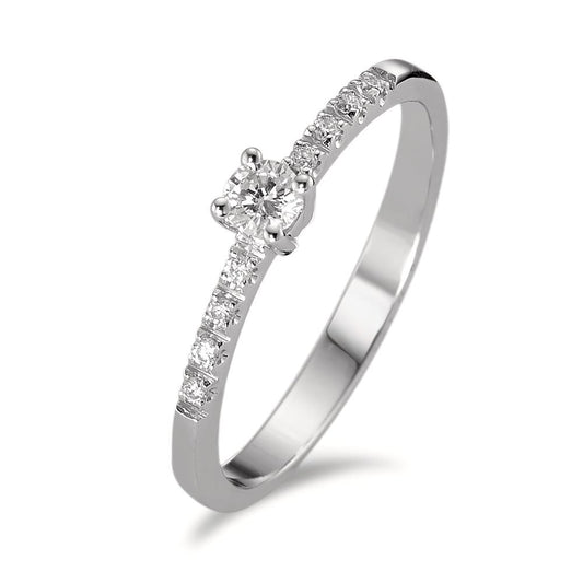 Solitaire ring 18k White Gold Diamond 0.14 ct, 9 Stones, w-si