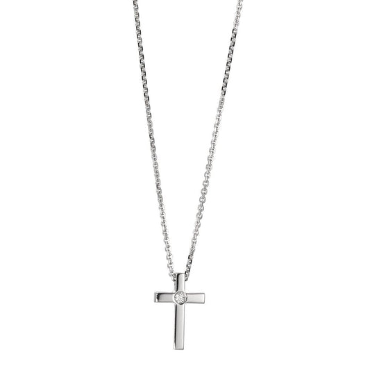 Necklace 18k White Gold Diamond 0.05 ct, w-si Cross 42 cm