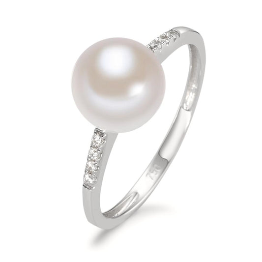 Ring 18k White Gold Diamond 0.03 ct, 8 Stones, w-si Freshwater pearl