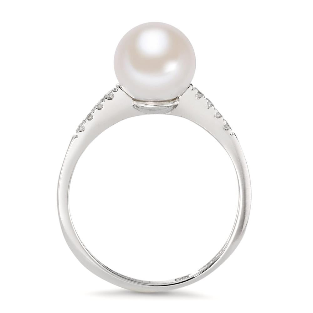 Ring 18k White Gold Diamond 0.03 ct, 8 Stones, w-si Freshwater pearl