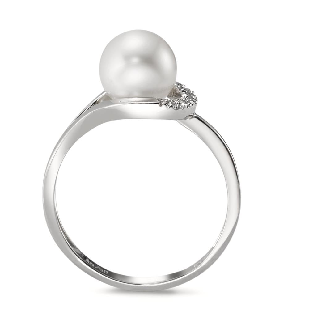 Ring 18k White Gold Diamond 0.03 ct, 6 Stones, w-si Freshwater pearl