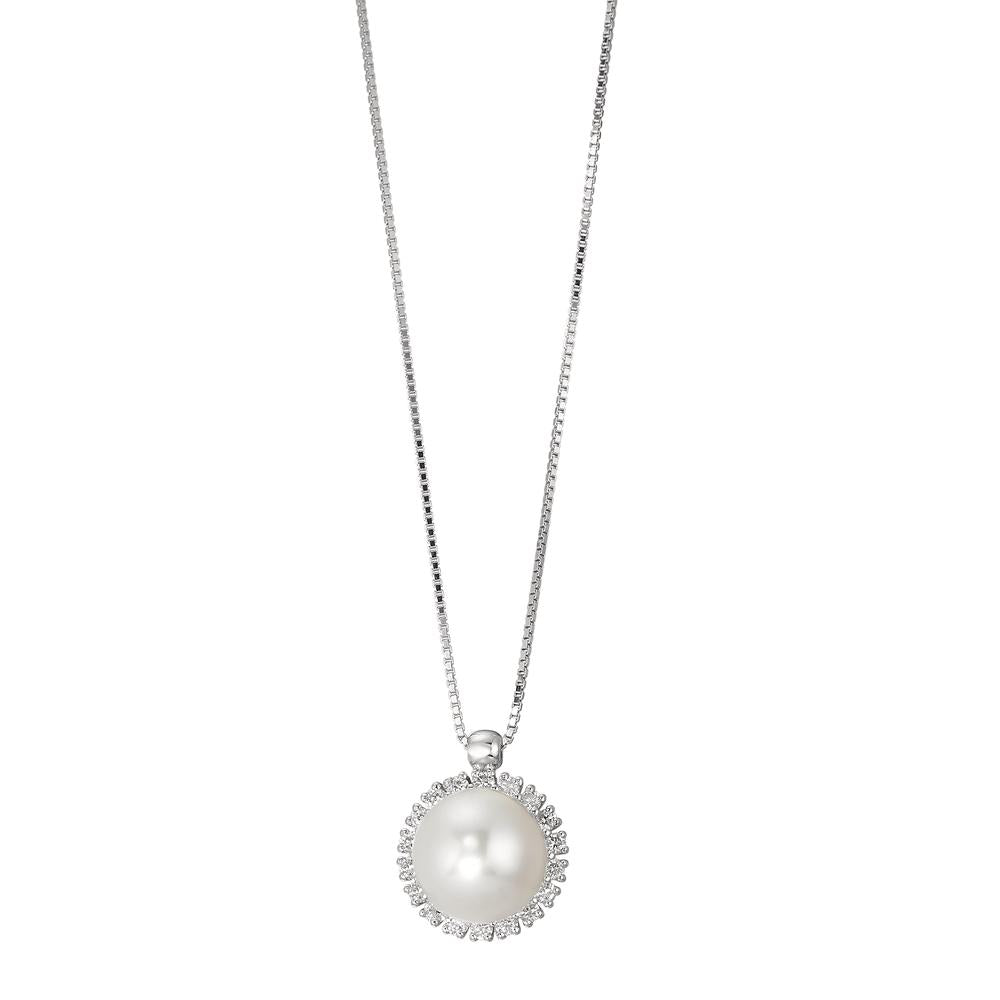 Necklace 18k White Gold Diamond 0.18 ct, w-si Freshwater pearl 39-42 cm