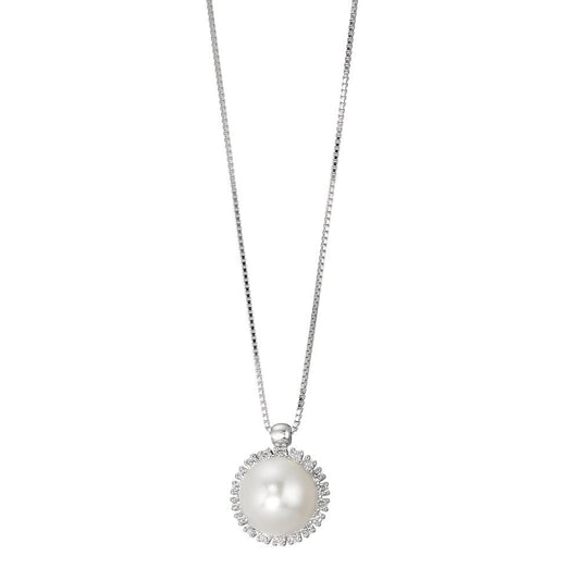 Necklace 18k White Gold Diamond 0.18 ct, w-si Freshwater pearl 39-42 cm