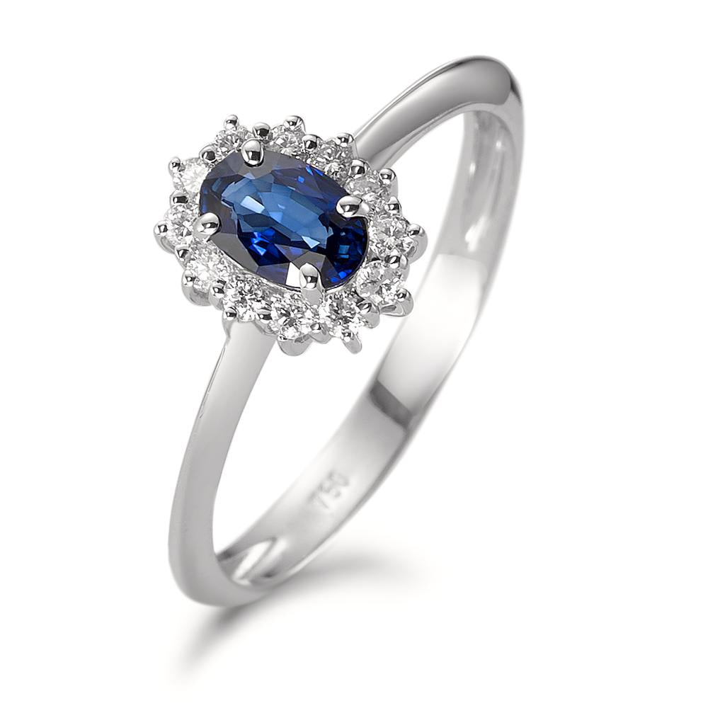 Ring 18k White Gold Sapphire Blue, oval, Diamond White, 0.18 ct, 12 Stones, w-pi1