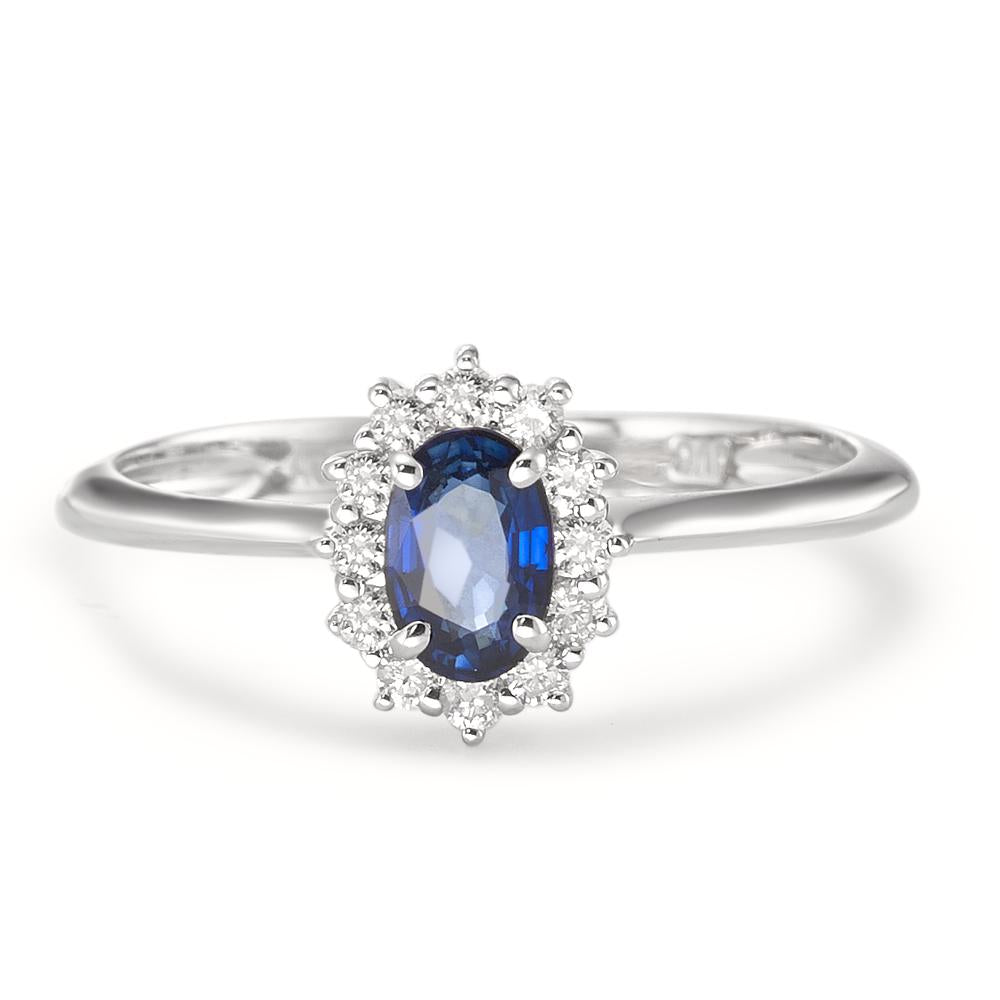 Ring 18k White Gold Sapphire Blue, oval, Diamond White, 0.18 ct, 12 Stones, w-pi1