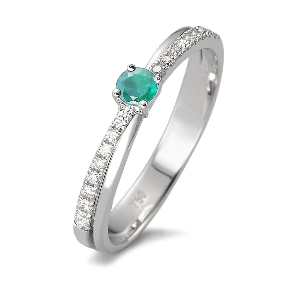 Ring 18k White Gold Emerald 17 Stones