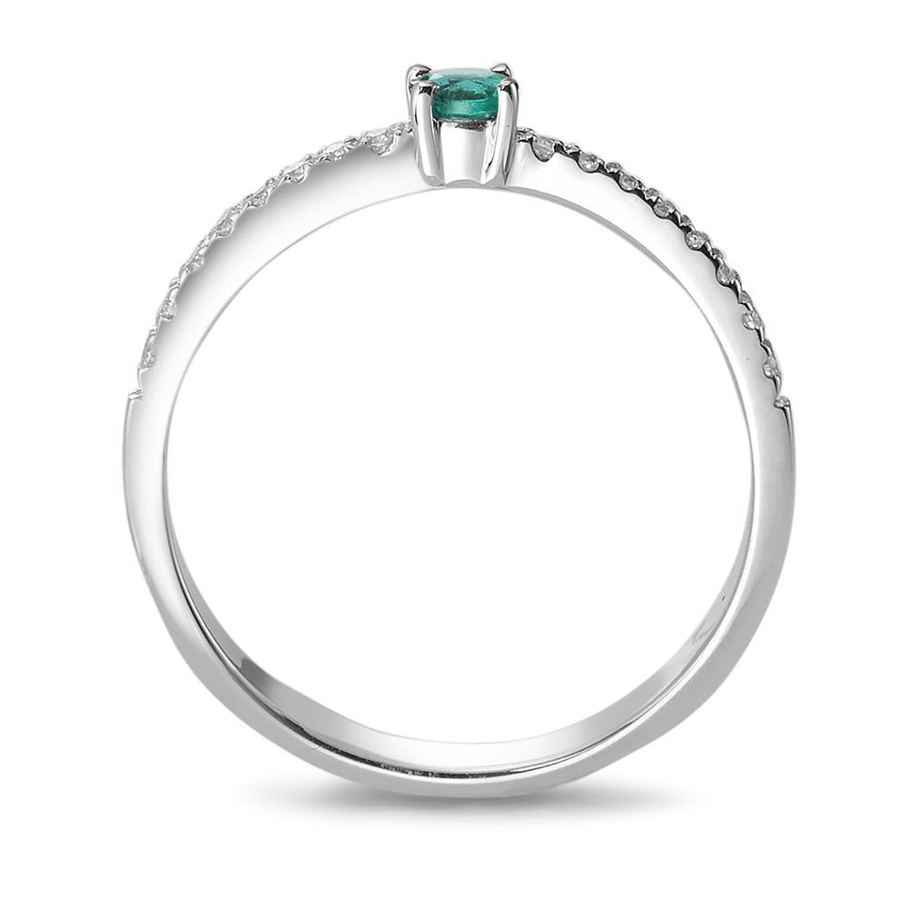 Ring 18k White Gold Emerald 17 Stones