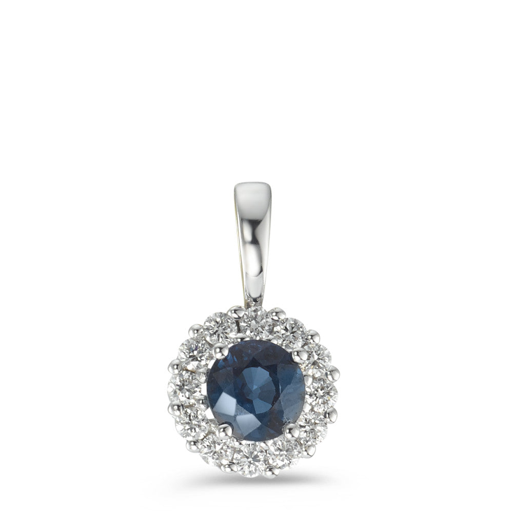 Pendant 18k White Gold Sapphire Blue, Diamond 0.12 ct, 12 Stones, w-si Ø6.5 mm