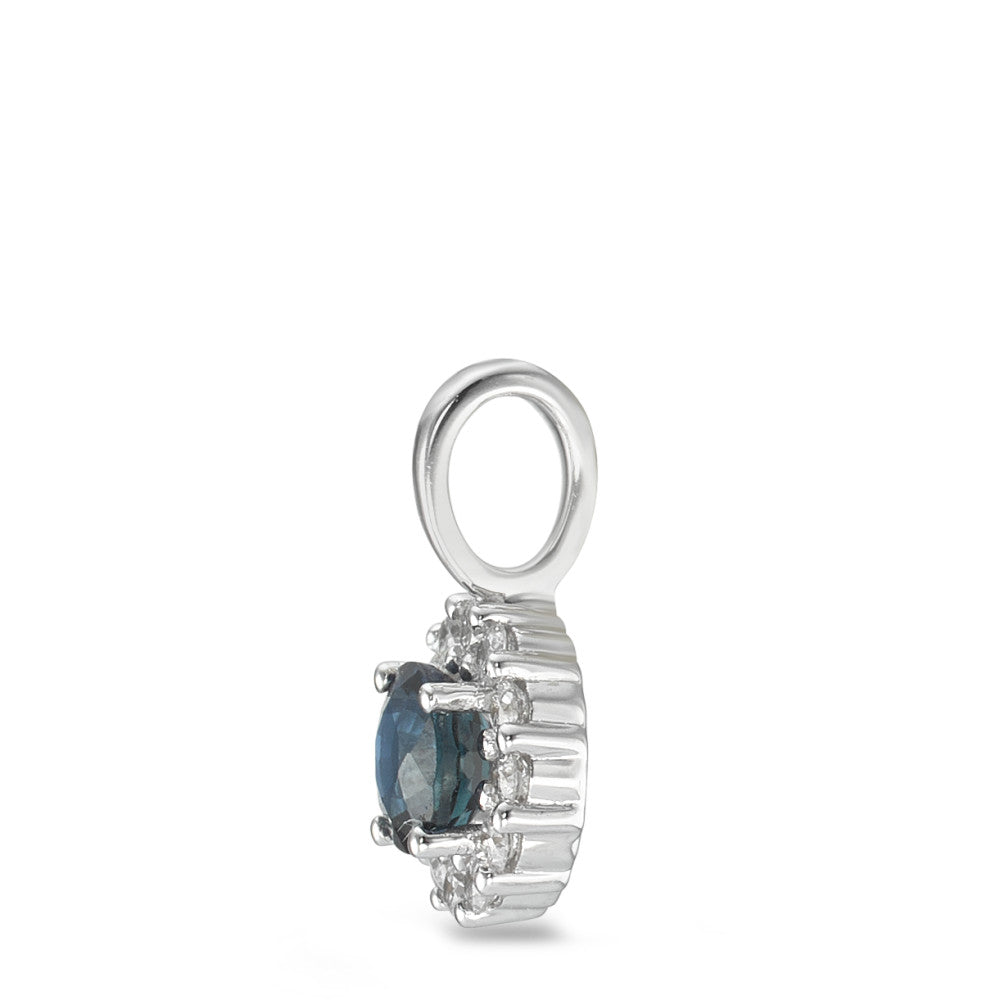 Pendant 18k White Gold Sapphire Blue, Diamond 0.12 ct, 12 Stones, w-si Ø6.5 mm