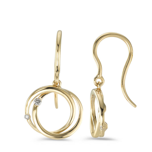 Drop Earrings 18k Yellow Gold Diamond 0.06 ct, 4 Stones, w-si Ø12 mm