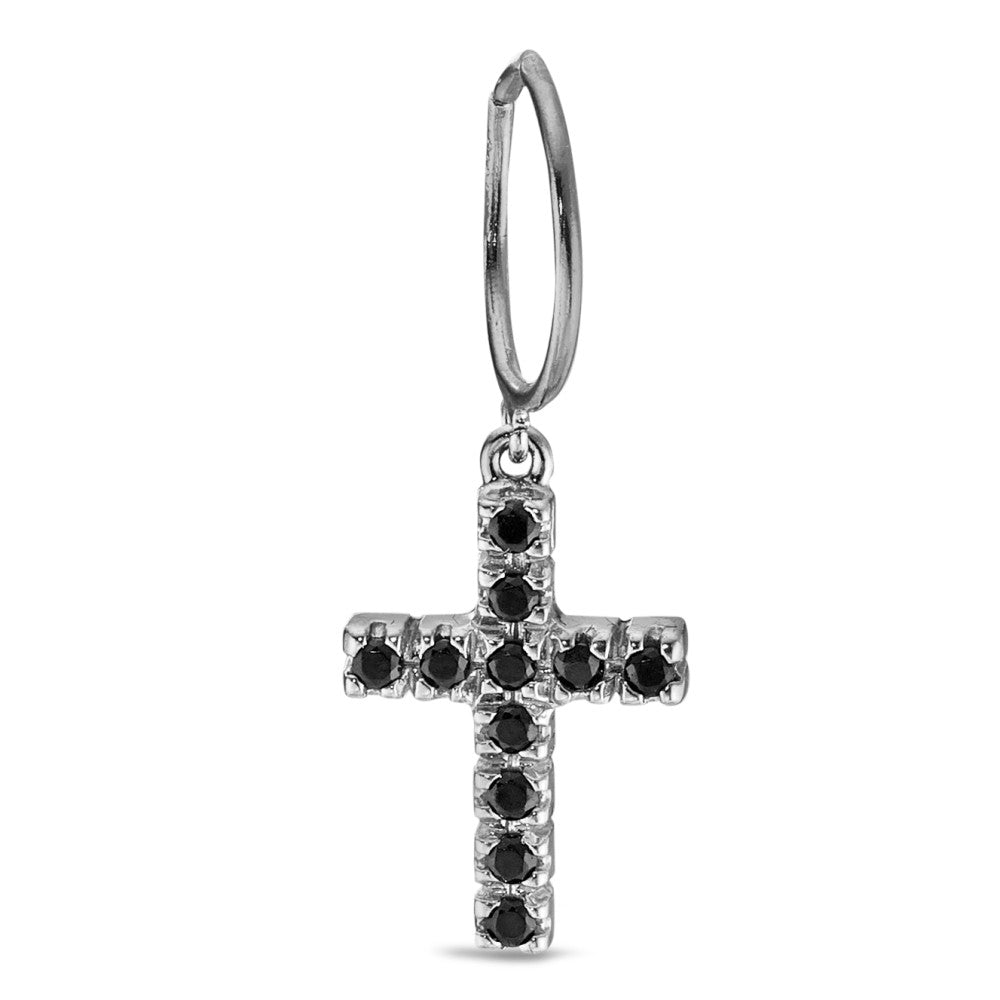 Hoop with pendant 18k White Gold Zirconia Black, 11 Stones Cross