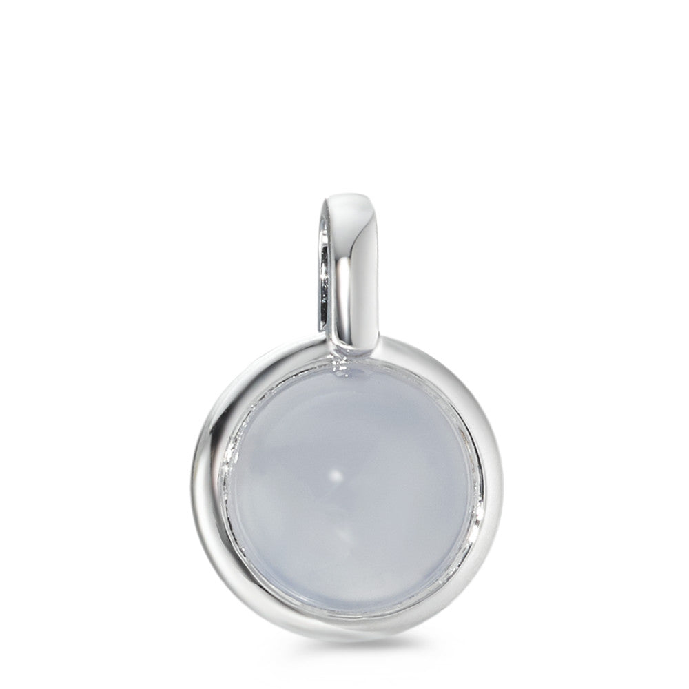 Pendant Silver Chalcedony Light Blue Rhodium plated Ø12.5 mm