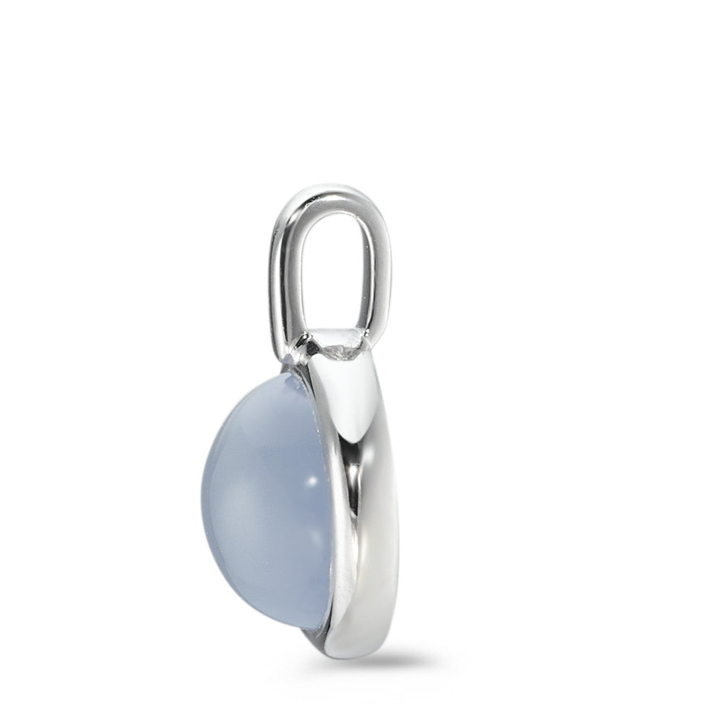 Pendant Silver Chalcedony Light Blue Rhodium plated Ø12.5 mm