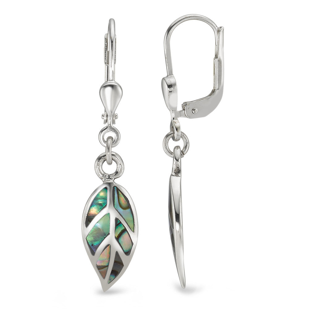 Drop Earrings Silver Abalone Leaf