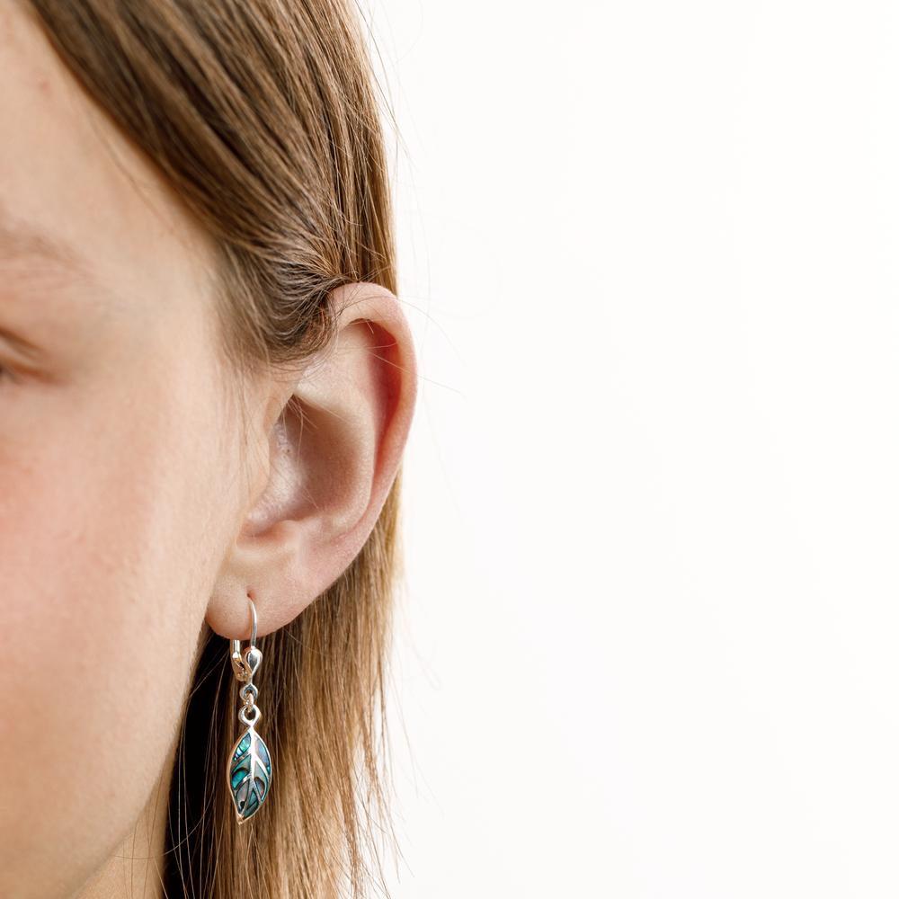 Drop Earrings Silver Abalone Leaf