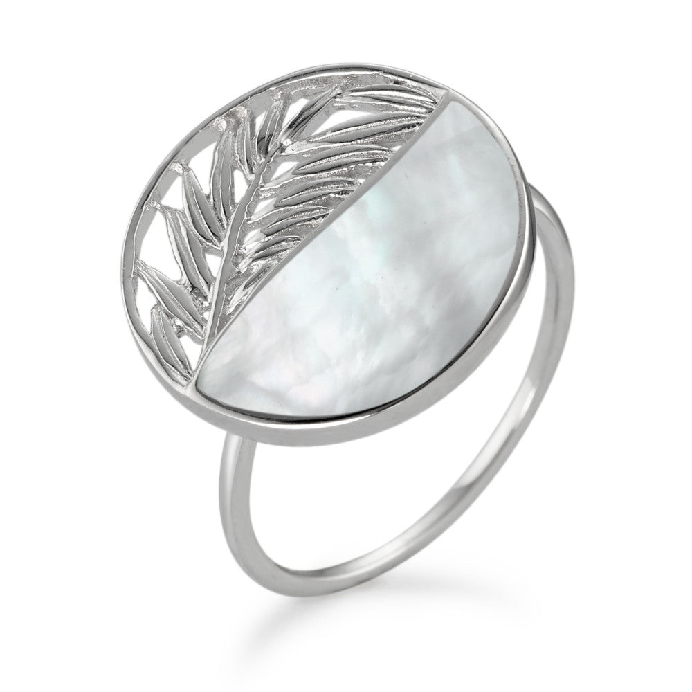 Ring Silver Rhodium plated Mother of pearl Leaf Ø16 mm