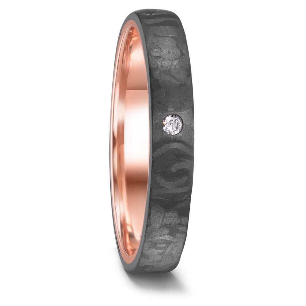 Wedding Ring 14k Red Gold, Carbon Diamond 0.03 ct, w-si
