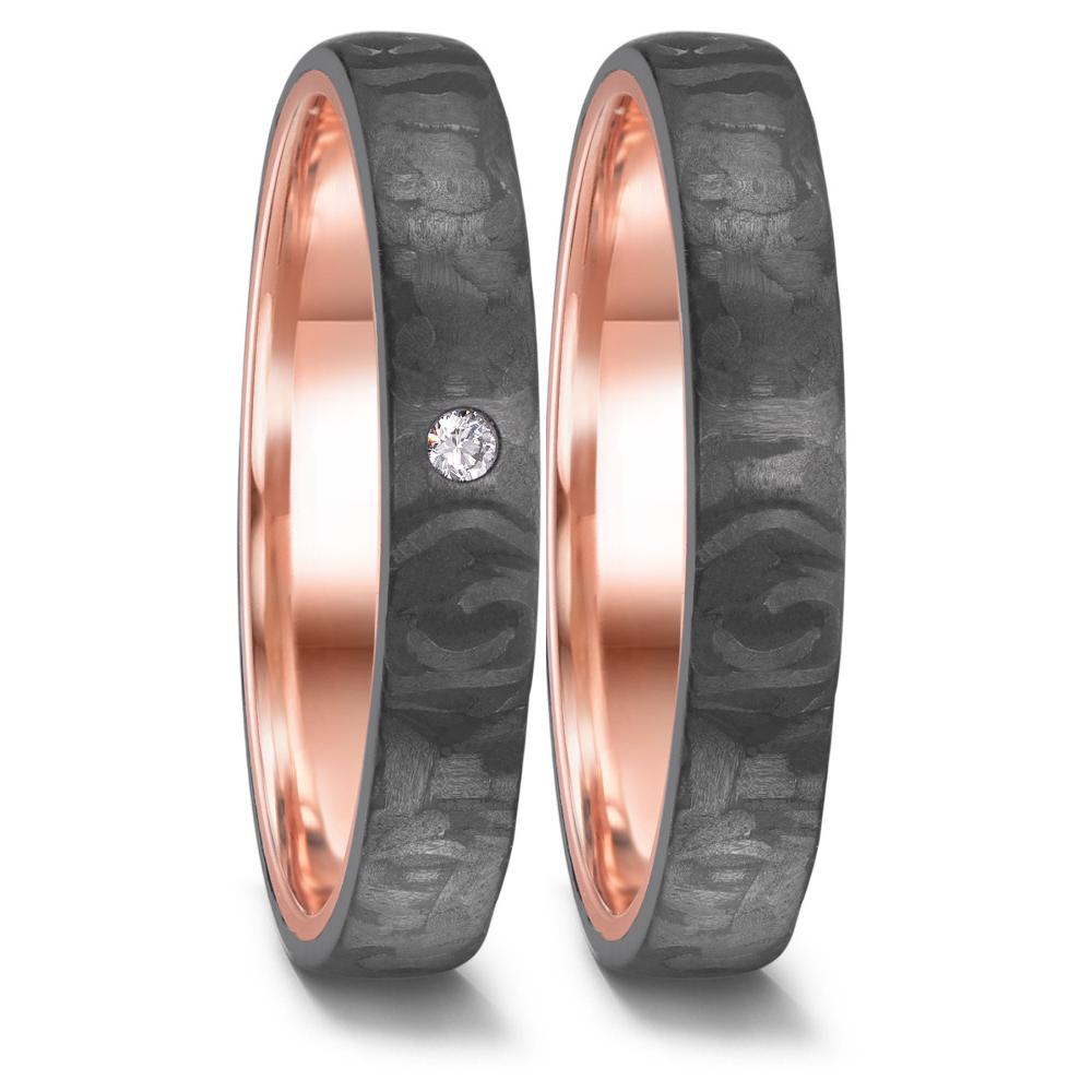 Wedding Ring 14k Red Gold, Carbon Diamond 0.03 ct, w-si