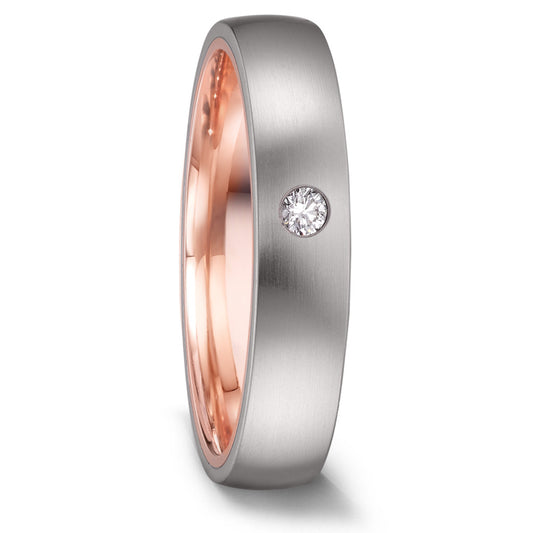 Wedding Ring Stainless steel, 14k Red Gold Diamond 0.04 ct, w-si