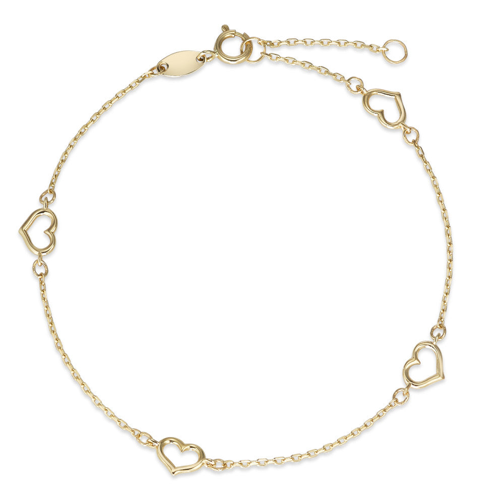 Bracelet 14k Yellow Gold Heart 16.5-18.5 cm