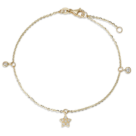 Bracelet 14k Yellow Gold Zirconia White, 9 Stones Star 17-19 cm