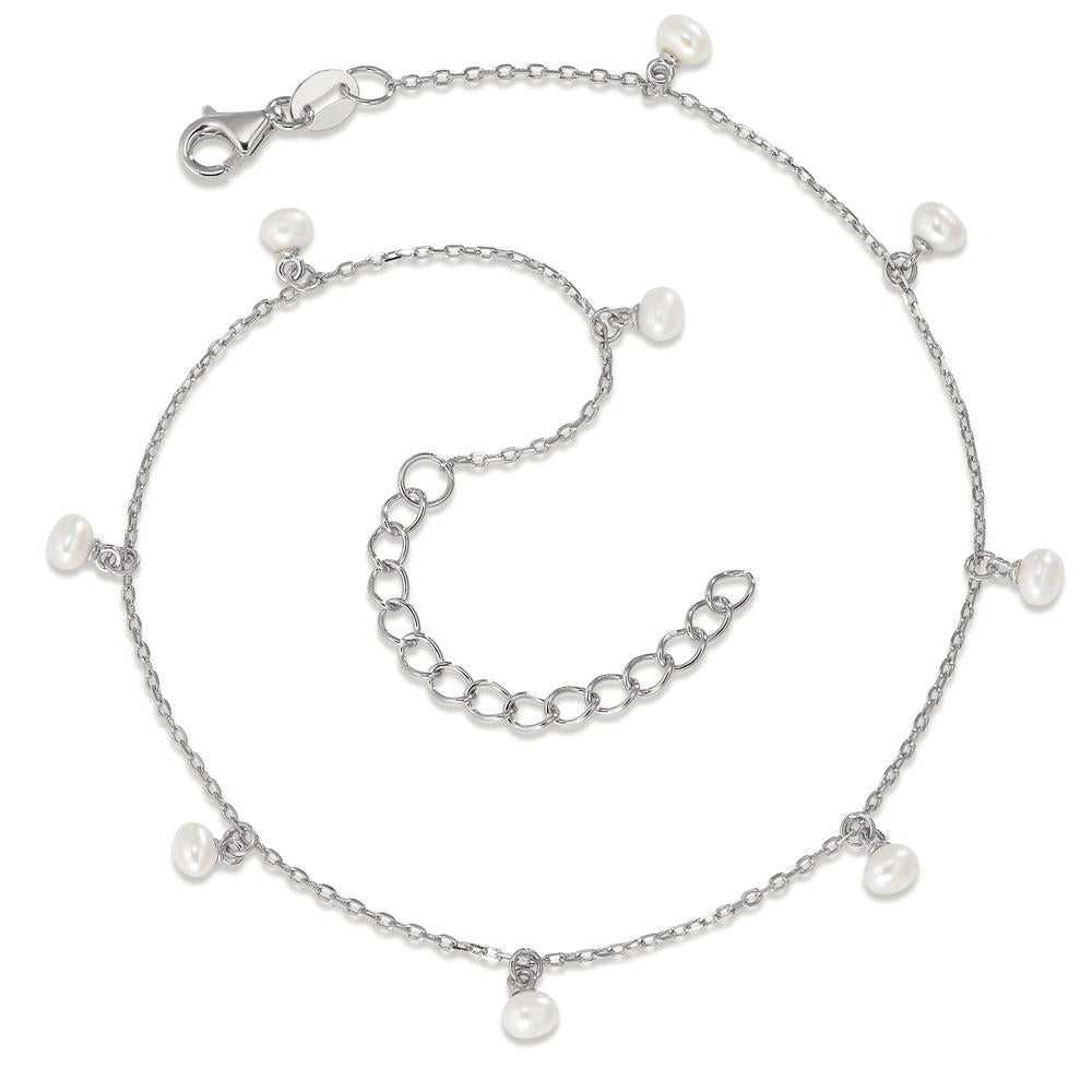 Anklet Silver Rhodium plated Freshwater pearl 24-28 cm