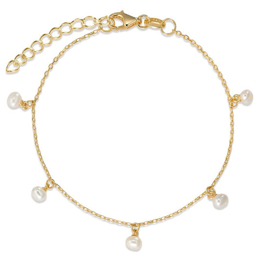 Bracelet Silver Yellow Gold plated Freshwater pearl 15.5-18.5 cm