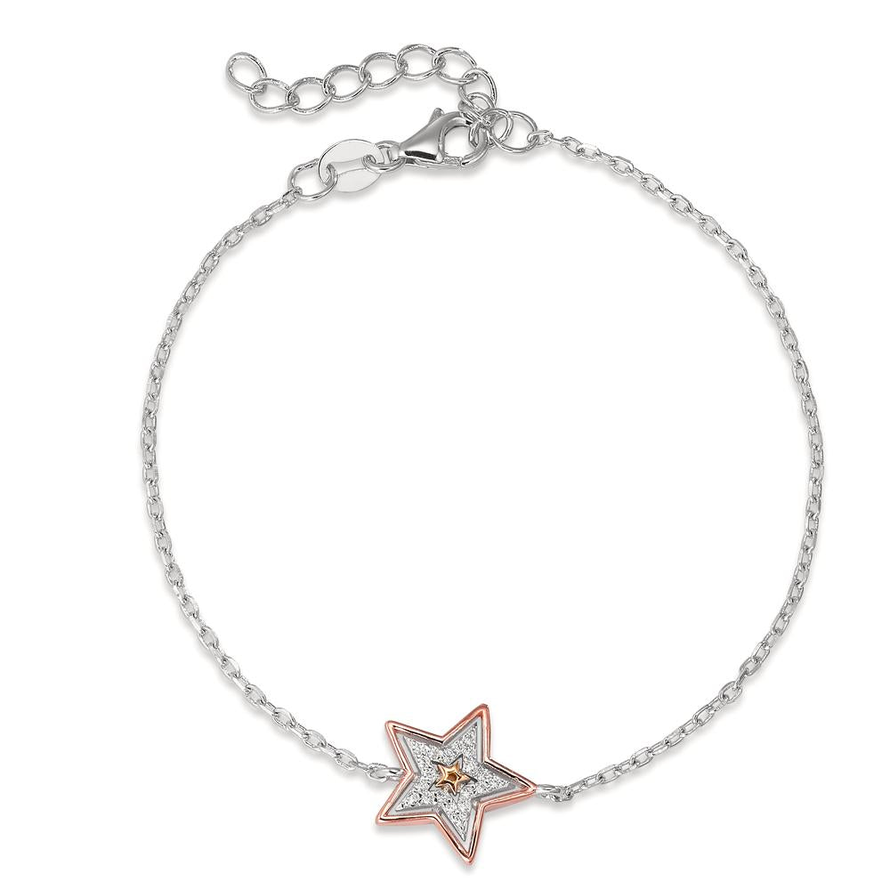 Bracelet Silver Zirconia Rose Bicolor Star 16 cm