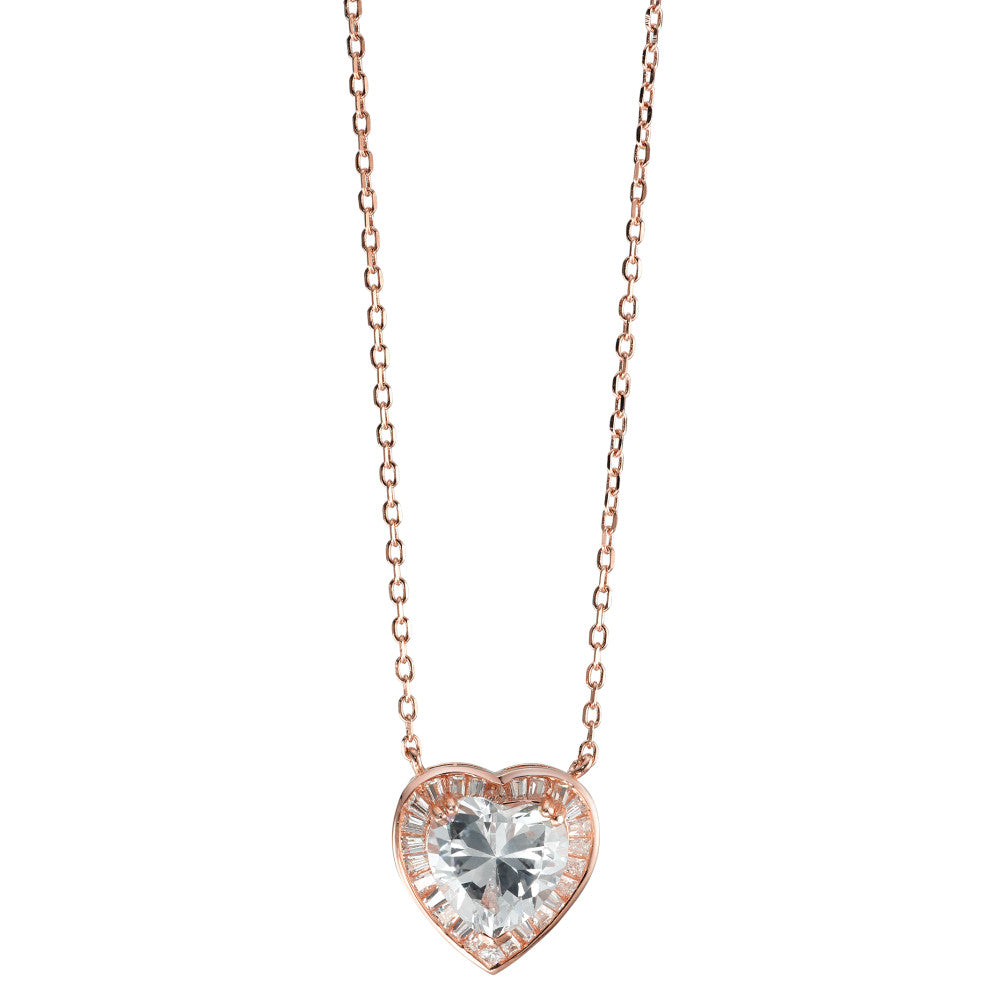 Necklace Silver Zirconia Rose Gold plated Heart 40-45 cm