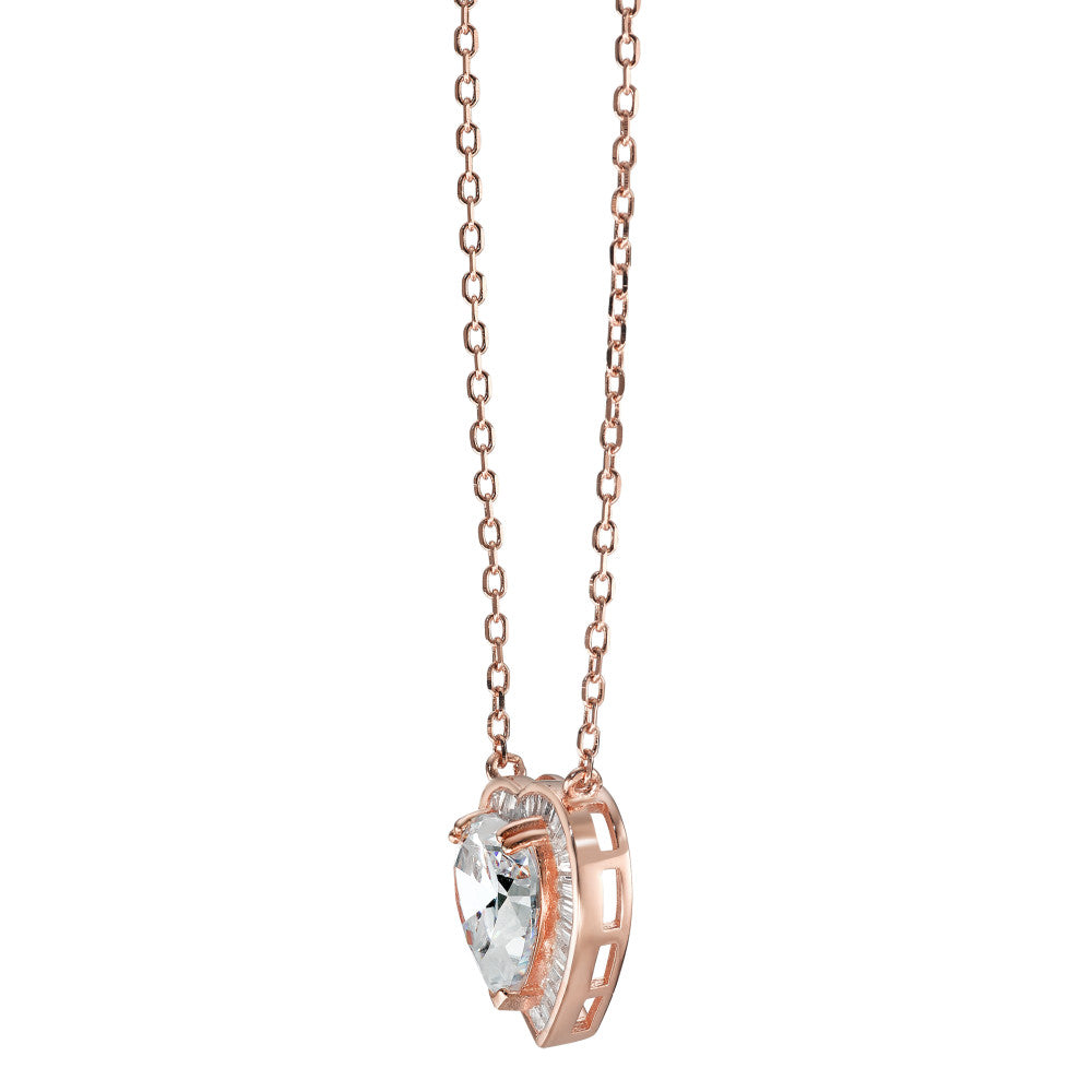 Necklace Silver Zirconia Rose Gold plated Heart 40-45 cm