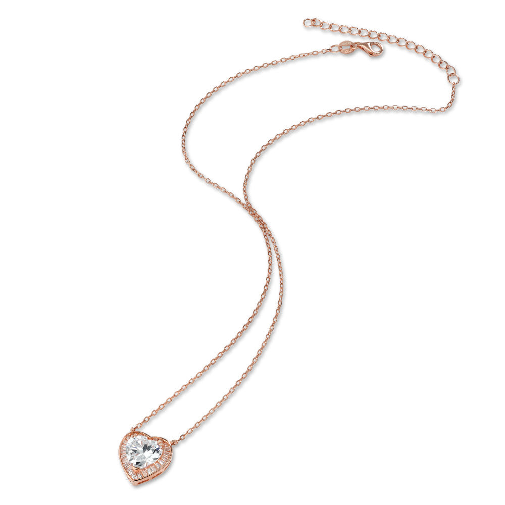 Necklace Silver Zirconia Rose Gold plated Heart 40-45 cm