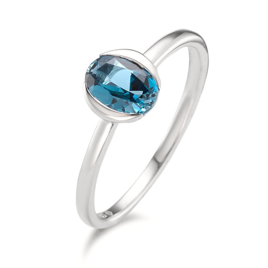 Solitaire ring 14k White Gold London Blue Topaz