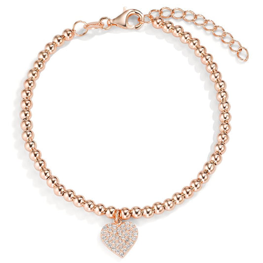 Bracelet Silver Zirconia Rose Gold plated Heart 16-18.5 cm