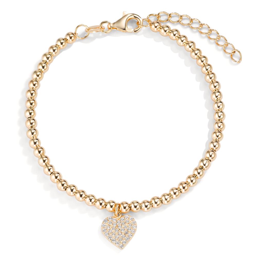 Bracelet Silver Zirconia Yellow Gold plated Heart 16-18.5 cm