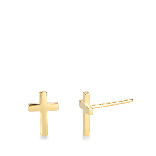 Stud earrings Silver Yellow Gold plated Cross