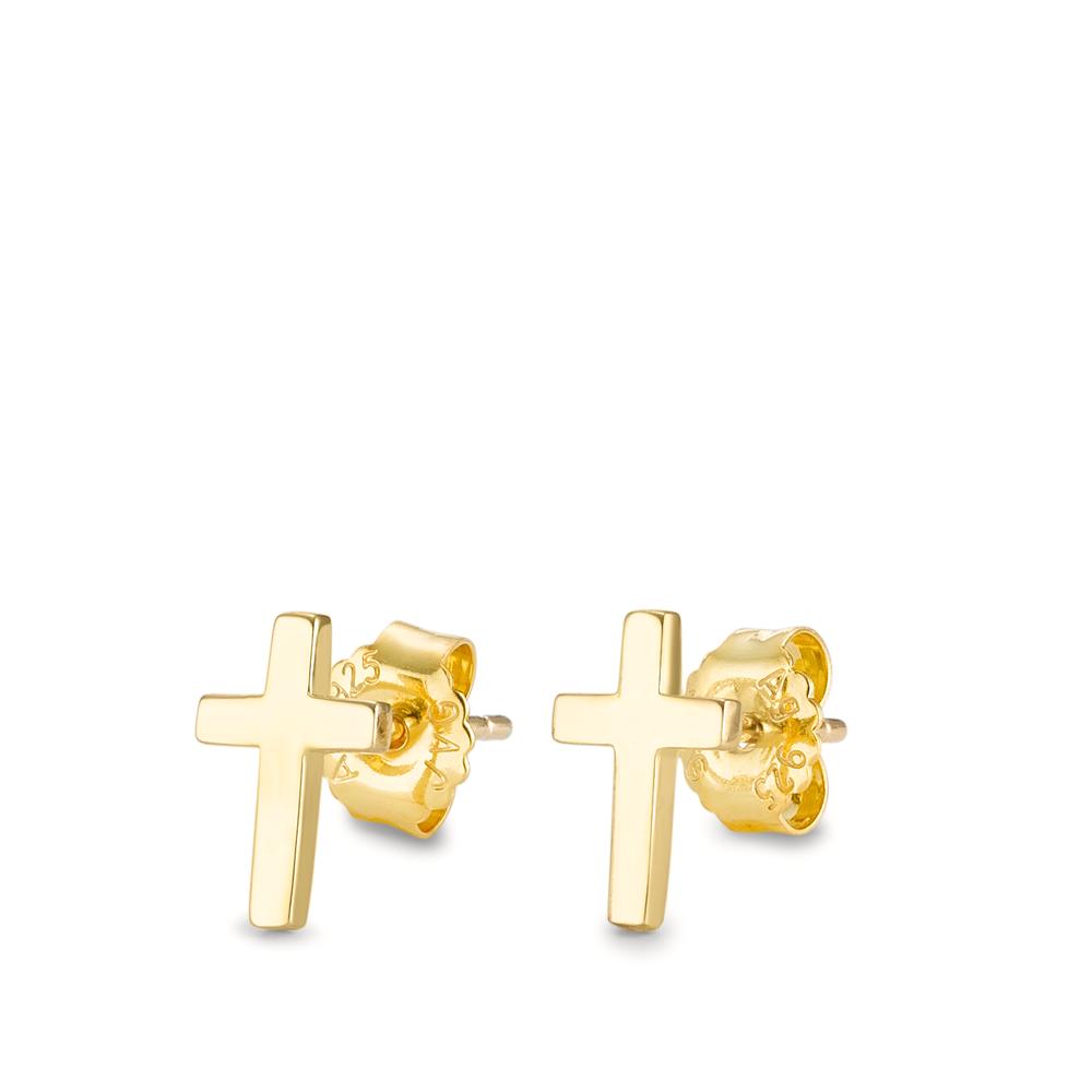 Stud earrings Silver Yellow Gold plated Cross