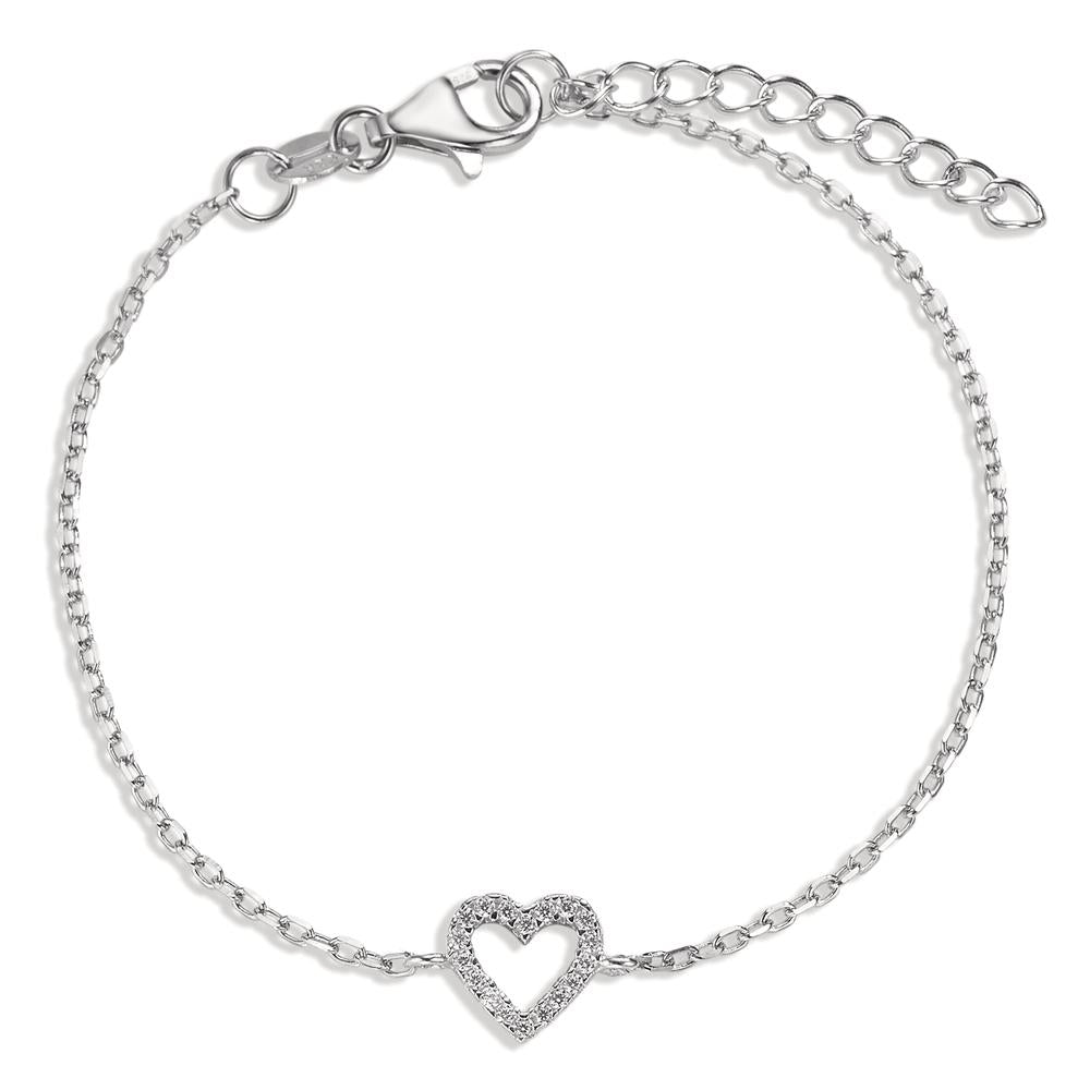 Bracelet Silver Zirconia 18 Stones Rhodium plated Heart 15-18 cm