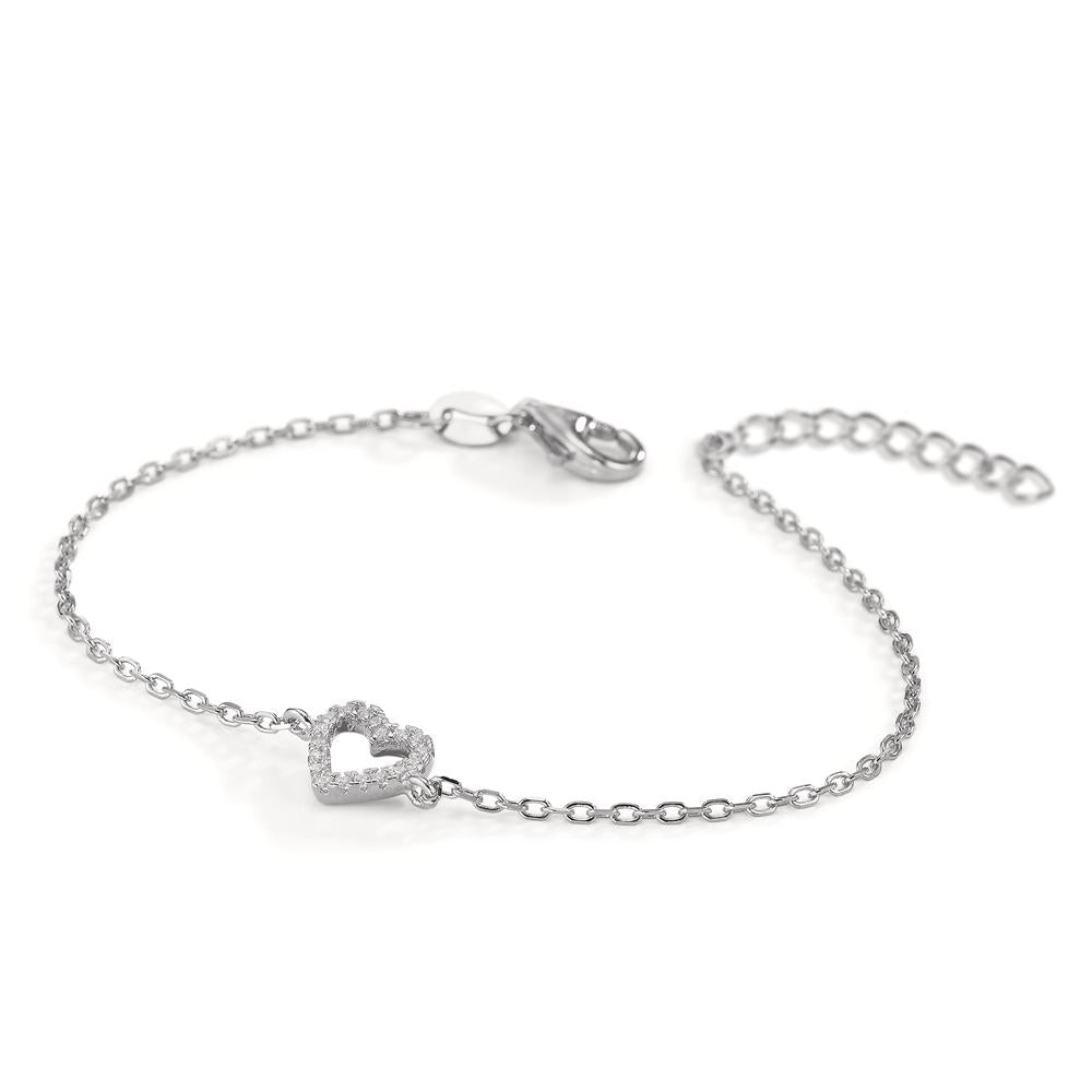 Bracelet Silver Zirconia 18 Stones Rhodium plated Heart 15-18 cm