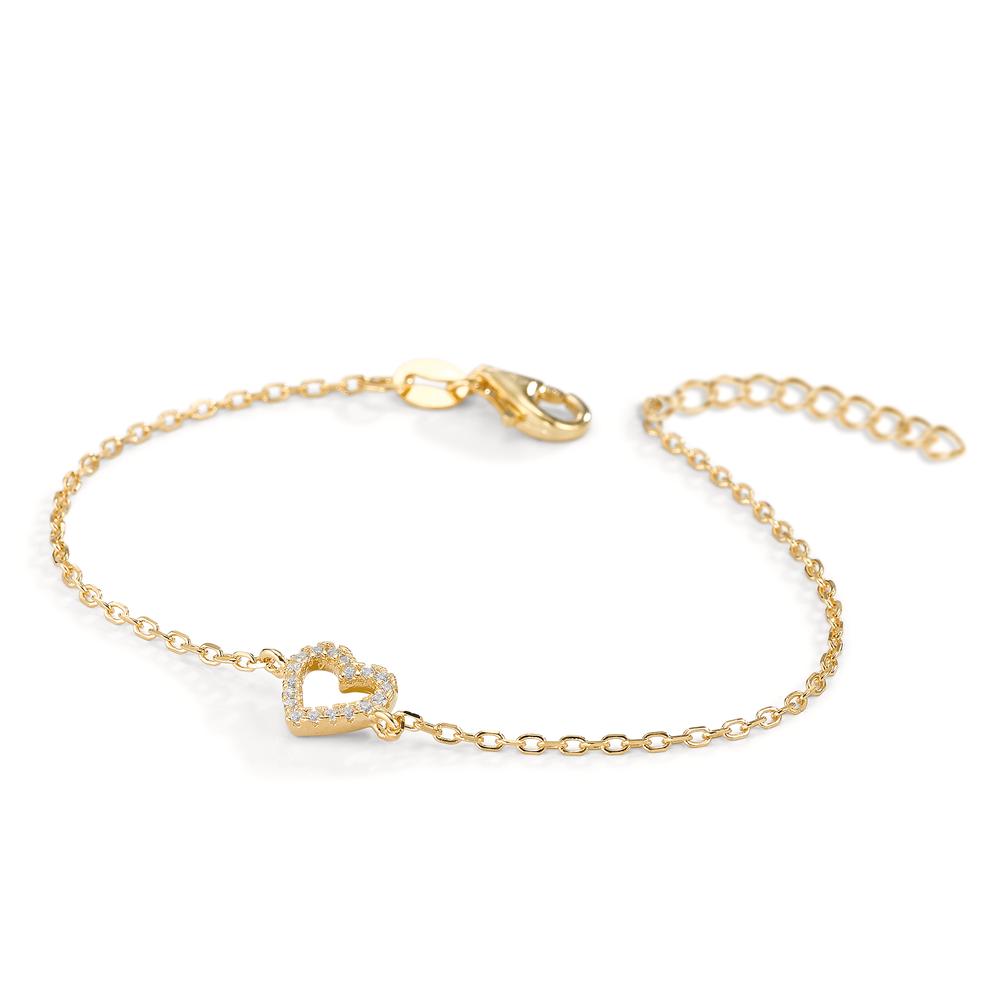 Bracelet Silver Zirconia 18 Stones Yellow Gold plated Heart 15-18 cm