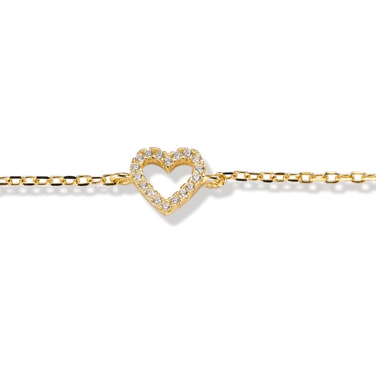 Bracelet Silver Zirconia 18 Stones Yellow Gold plated Heart 15-18 cm