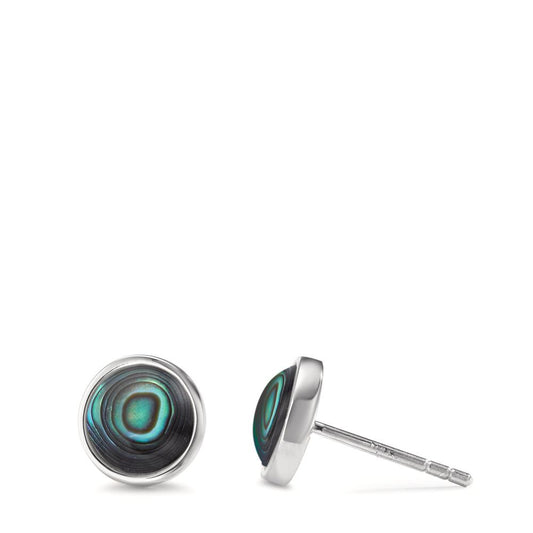 Stud earrings Silver Abalone 2 Stones Rhodium plated Ø8 mm