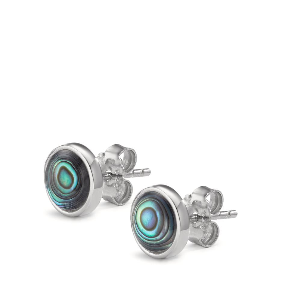 Stud earrings Silver Abalone 2 Stones Rhodium plated Ø8 mm