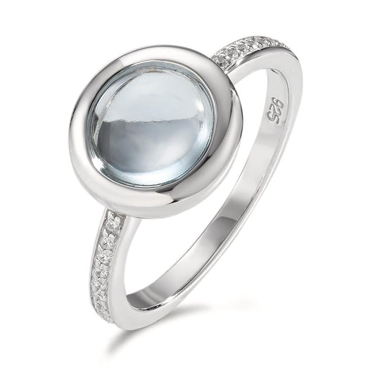 Ring Silver Quartz crystal Aqua, 19 Stones Rhodium plated Ø11 mm