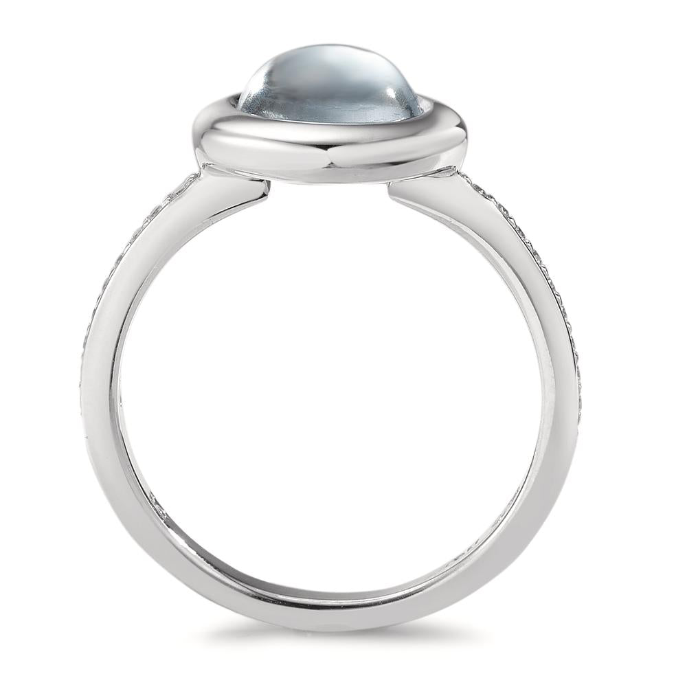 Ring Silver Quartz crystal Aqua, 19 Stones Rhodium plated Ø11 mm