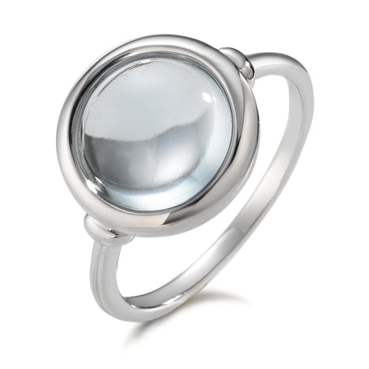 Ring Silver Quartz crystal Aqua Rhodium plated Ø13 mm