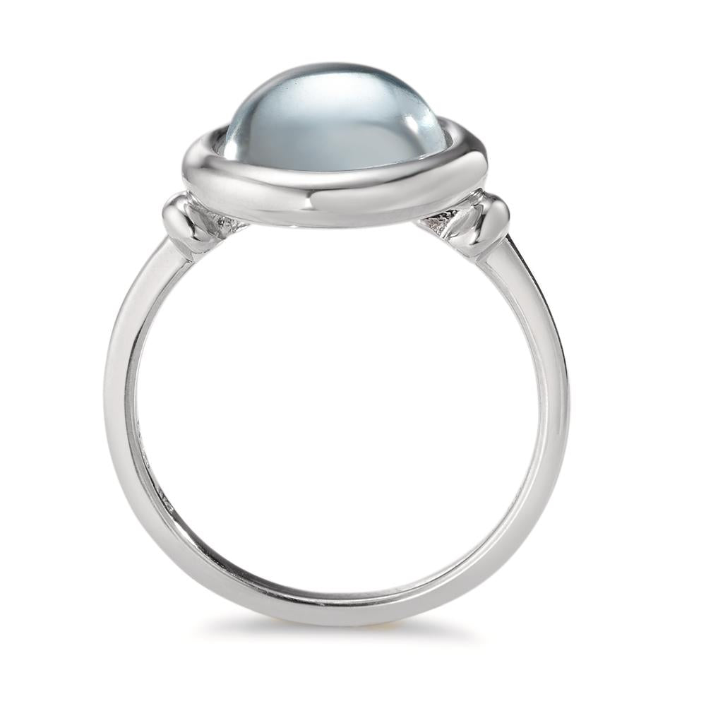 Ring Silver Quartz crystal Aqua Rhodium plated Ø13 mm