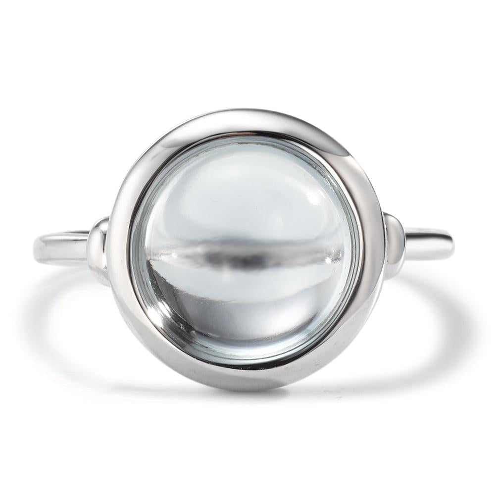 Ring Silver Quartz crystal Aqua Rhodium plated Ø13 mm