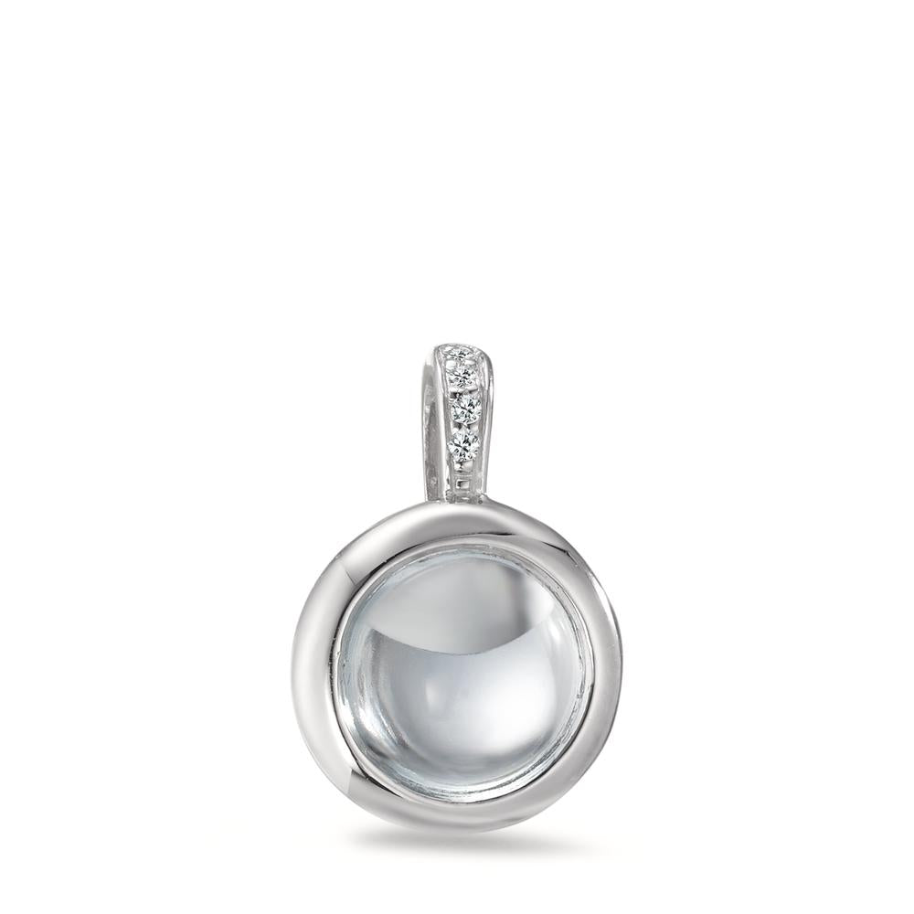 Pendant Silver Quartz crystal Aqua, 5 Stones Rhodium plated Ø11 mm