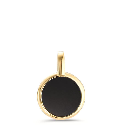 Pendant Silver Onyx Yellow Gold plated Ø14 mm